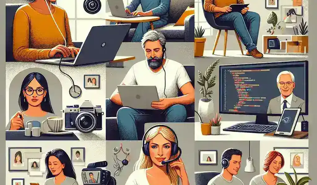 "Freelancer using essential productivity apps on a laptop for enhanced work efficiency in a home office setting."