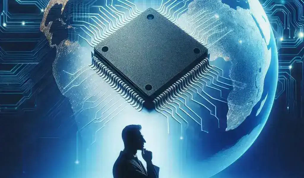 "Close-up of Nvidia CEO discussing the potential export of Blackwell AI chips to China during a presentation, highlighting advancements in semiconductor technology."